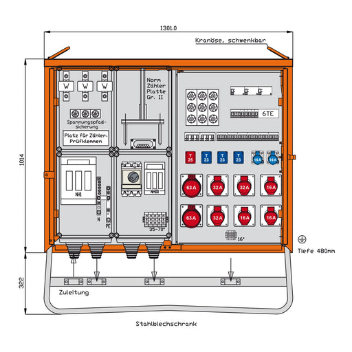 Walther Werke - Baustromverteiler Anschlussverteilerschrank DEM160-W 111kVA, 14 LS