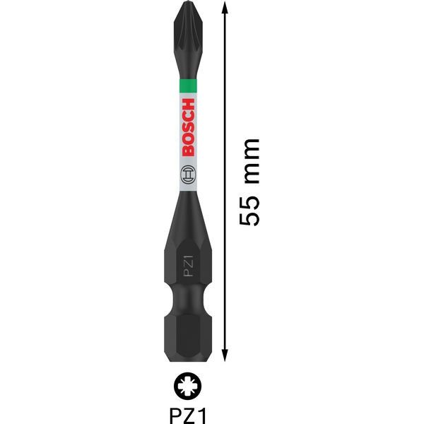 Bosch - Bit PRO Pozidriv Impact Bit, 2608522543VE(2) PZ1, 55 mm, 2-tlg