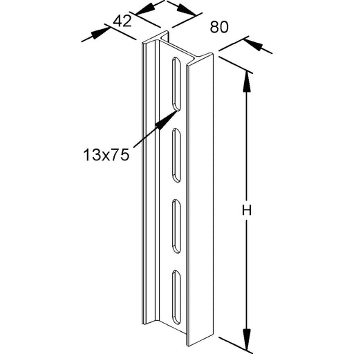Rico - Stiel/Profilschiene H-Stiel I80 16A1-1000 L=1000mm o.Kopfplat