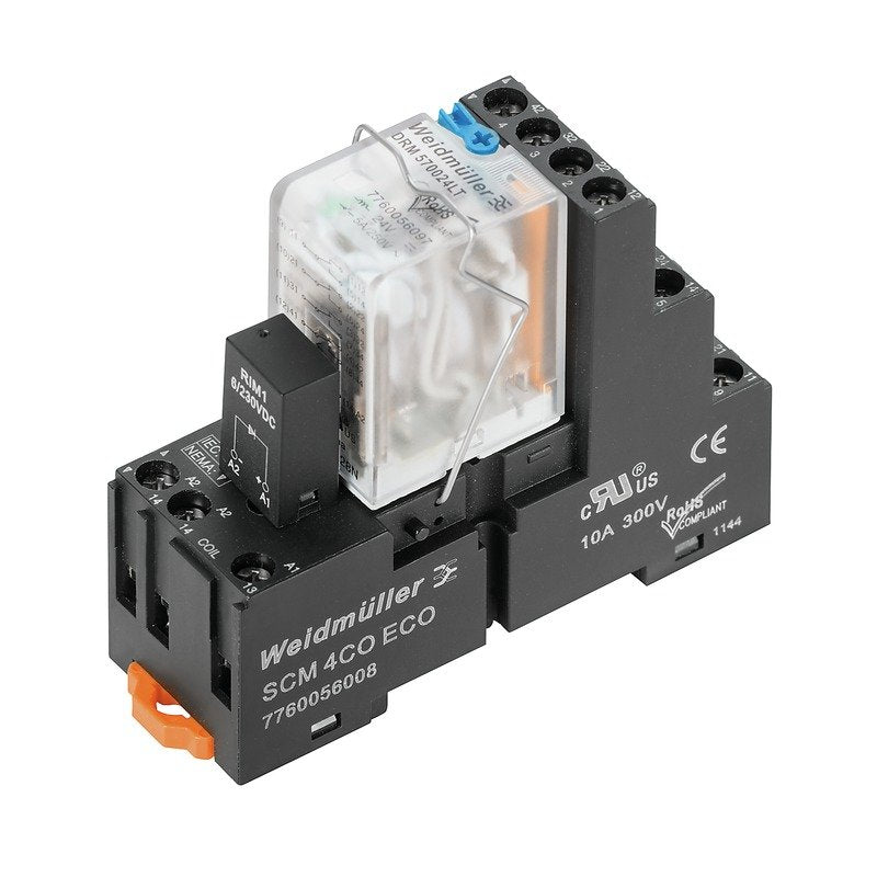 Weidmüller - Schaltrelais Relaiskoppler DRMKIT24VDC4CO LD/PB mit Sockel − 10 Stück