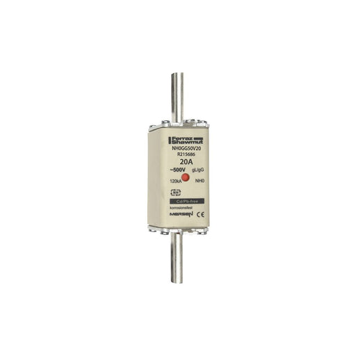 Mersen - Messersicherung NH-Sicherungseinsatz SF NH0GG50V20 Gr.0 gG 20A/500V KM − 3 Stück