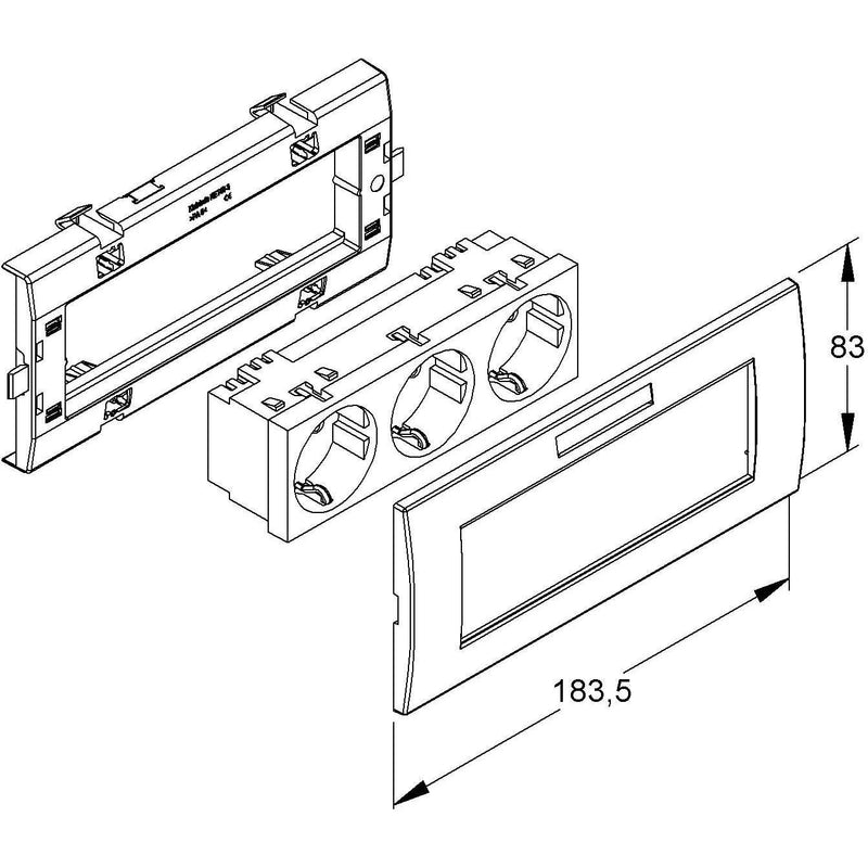 HKL - Einbaudose für Geräteeinbaukanal Geräteeinbausystem KES-3.3.15 183,5mm,NV=250V/16A − 10 Stück