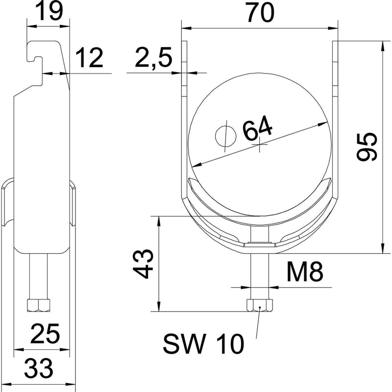OBO Bettermann - Bügelschelle BS-U1-M-64 FT 58-64mm − 100 Stück