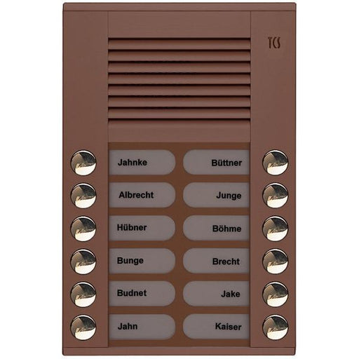 TCS Tür Control - Türstation für Türkommunikation Audioaußenstation 2-reihig PES12-EB/04 12 Tasten AP bronze