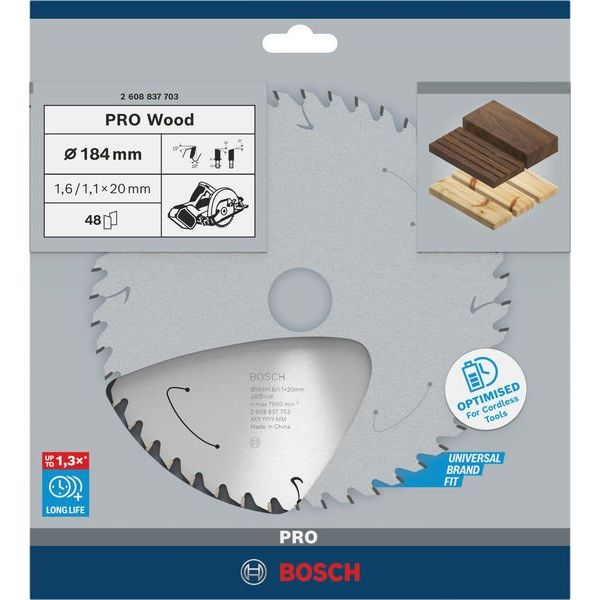 Bosch - Kreissägeblatt PRO Wood cordless 2608837703 Kreissägeblatt 184 x