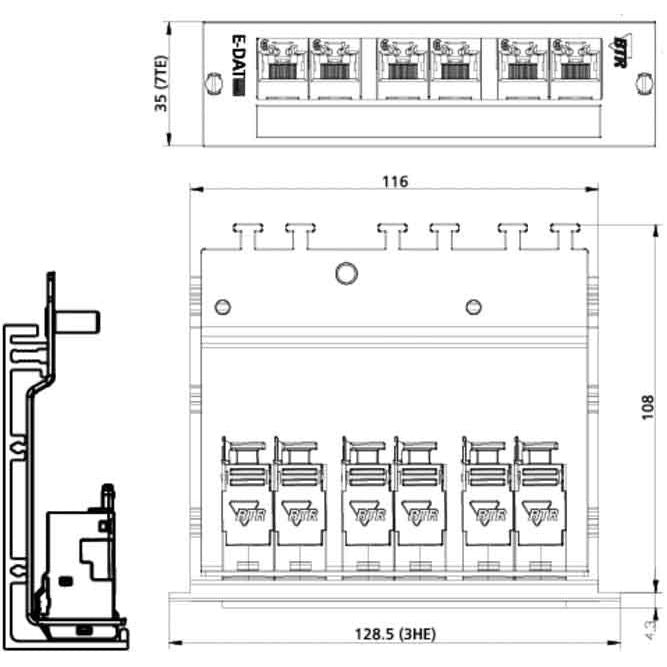 Metz Connect - Patchpanel Kupfer Patchmodul C6Amodul 6Port 130B11E2-E 180 für 3HE-Träger