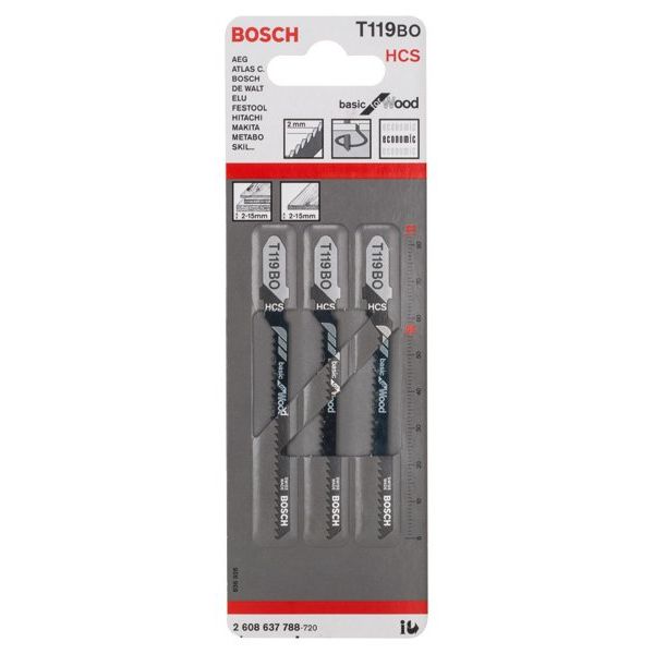 Bosch - Stichsägeblatt Basic for Wood, 3er-Pack 2608637788