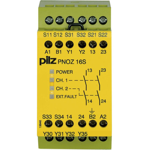Pilz - Gerät zur Überwachung von sicherheitsgerichteten Stromkreisen Not-Aus-Schaltgerät PNOZ 16S #774076 230AC 24DC 2n/o 2so