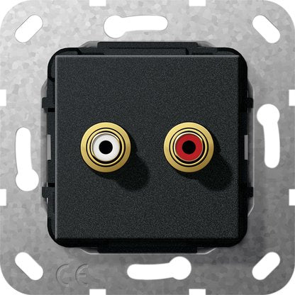 Gira - Einsatz/Abdeckung für Kommunikationstechnik Cinch Audio Lötanschluss 563210 UP Tragring sw matt
