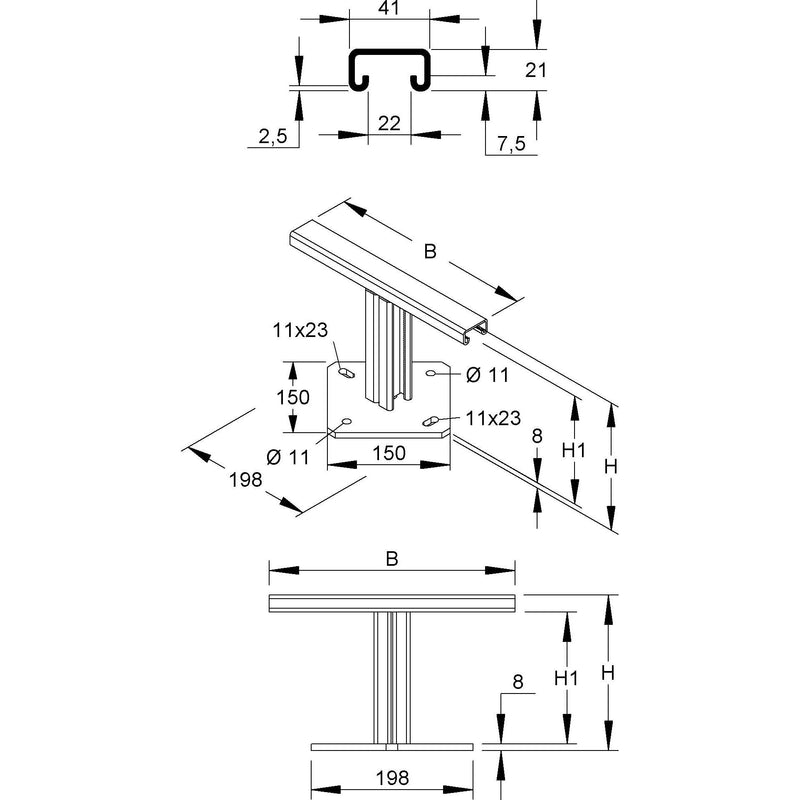 Niedax - Bodenstütze für Rohrbügel Bodenstütze T-Konsole RSSBP 190.600 V 190x600mm