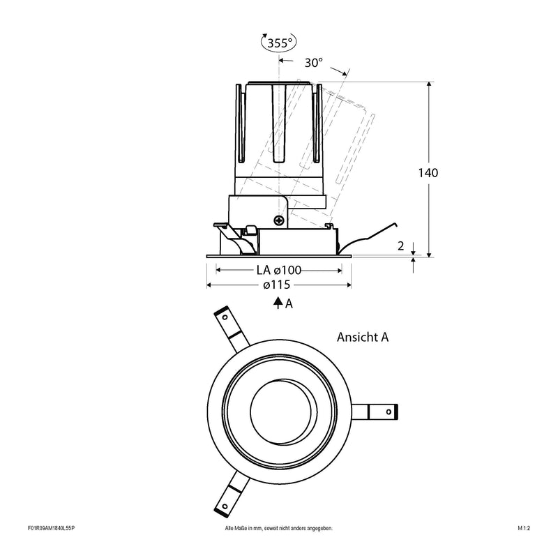 EVN Lichttechnik - Downlight/Strahler/Flutlicht LED-Einbauleuchte modular F01R09AM1840L55P Konfigurationstype