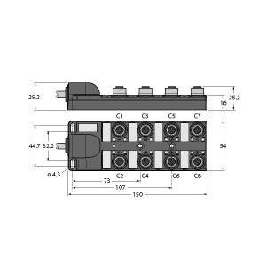 Turck - Passiver Sensor-/Aktor-Verteiler (mit Leitung) Aktuator-/Sensor-Verteiler TB-8M12-4-2/TXL M12x1, 8-fach