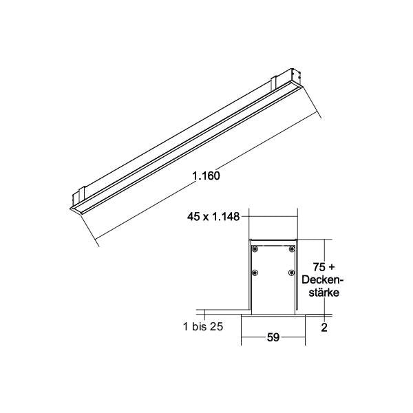 Brumberg Leuchten - Decken-/Wandleuchte LED-Einbauprofil BIRO40 77024073 3000K, DALI, 2276mm