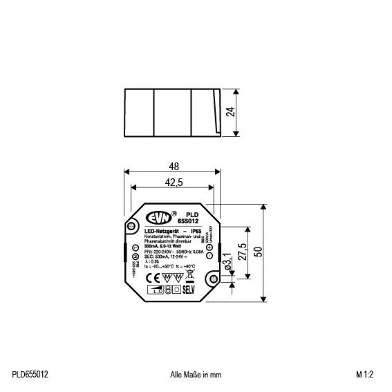 EVN Lichttechnik - LED-Betriebsgerät LED-Netzgerät PLD655012 500mA 6-12W IP65