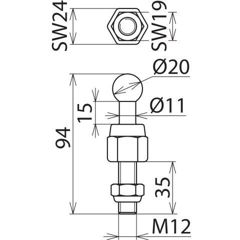 DEHN - Festpunkt für EuK-Vorrichtung Kugelfestpunkt KFP 20 M12 35 SSM D20mm gerade