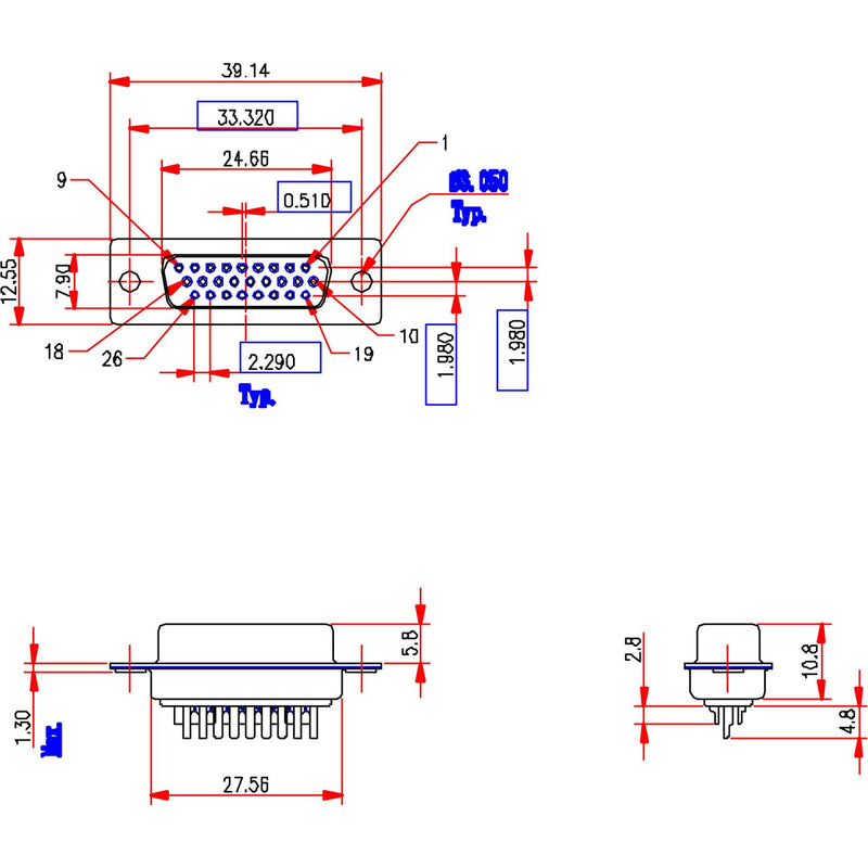 EFB-Elektronik - D-Sub-Steckverbinder D-Sub Lötbuchse 34510.1 E-HDF 26 LL/Z − 2000 Stück
