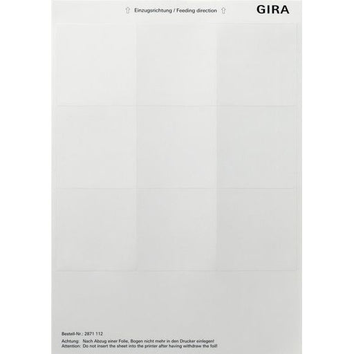 Gira - Bezeichnungsmaterial für Installationsschalterprogramme Beschriftungsboegen 69x67 2871112 Zubehör