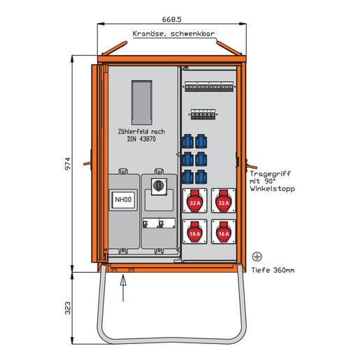 Walther Werke - Baustromverteiler Anschlussverteilerschrank WAV0135R1 44kVA m.Zählerplatz