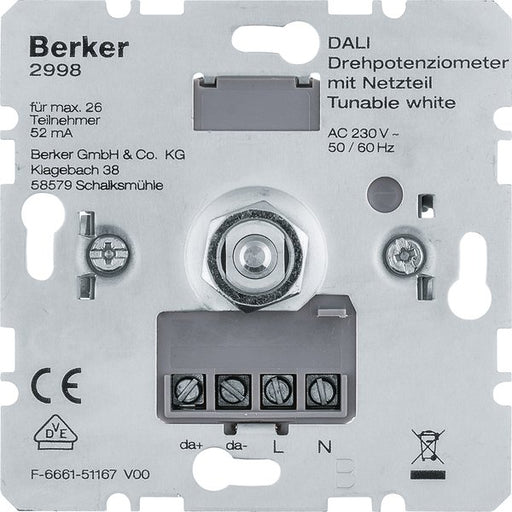 Berker - Steuergerät für Lichtregelsystem DALI Drehpotenziometer 2998 Tunable wh m.Netzt