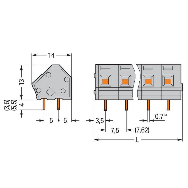 WAGO - Leiterplattenklemme 236-502/332-000 2,5mm² − 70 Stück