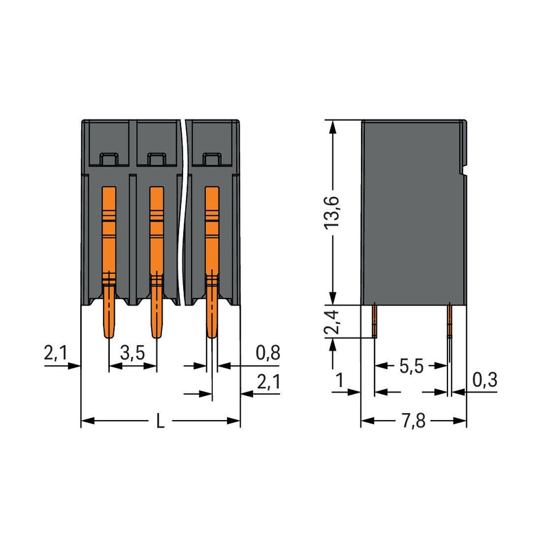 WAGO - Leiterplattenklemme THR-Leiterplattenklemme 2086-1129 Drücker,1,5mm²,sw − 96 Stück