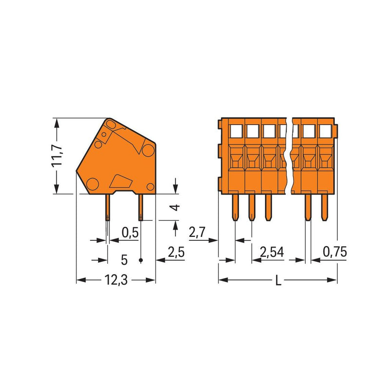 WAGO - Leiterplattenklemme 233-402 0,5mm² − 100 Stück