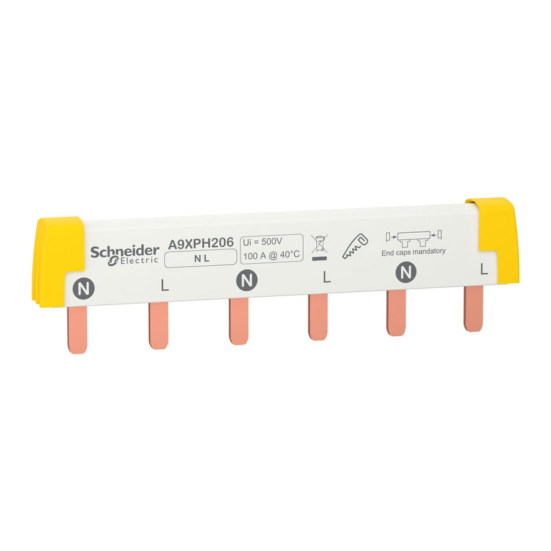 Schneider Electric - Phasenschiene Steg 1P+N A9XPH206 ablängbar 6TE 100A − 10 Stück