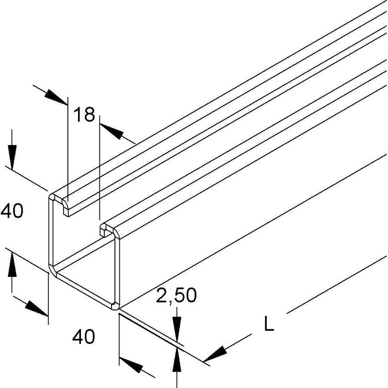 Niedax - Stiel/Profilschiene Ankerschiene 2988/2 FO − 10 Meter