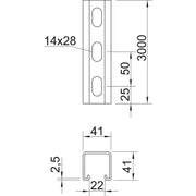 OBO Bettermann - Stiel/Profilschiene Montageschiene MS4141P3000FT HL41-41-3000mm − 3 Meter