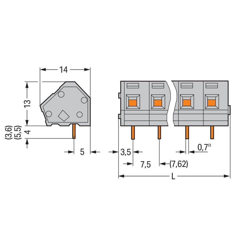 WAGO - Leiterplattenklemme 236-207 2,5mm² − 20 Stück
