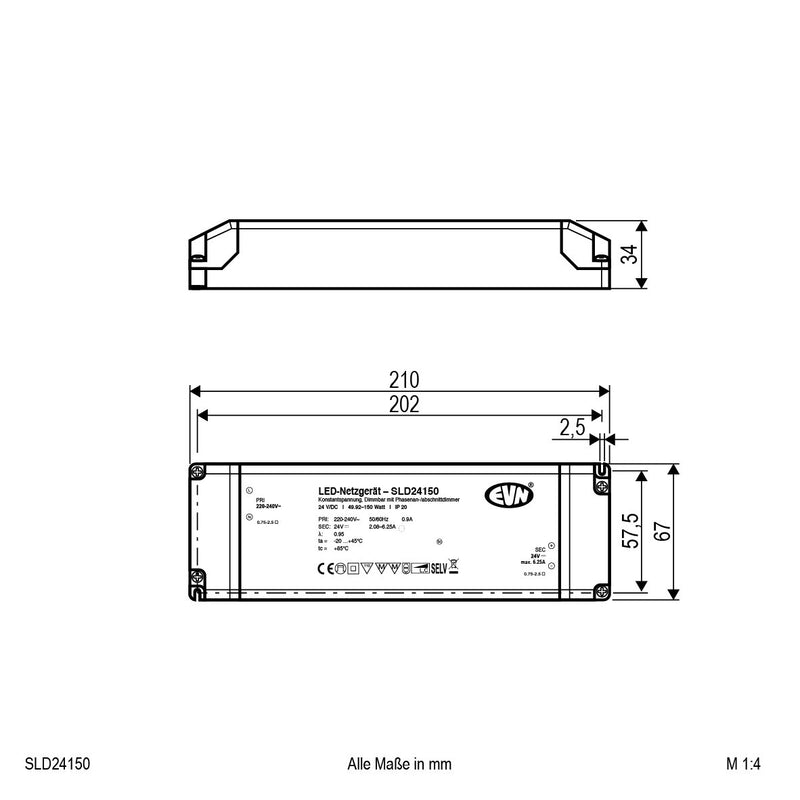 EVN Lichttechnik - LED-Betriebsgerät LED-Netzgerät SLD24150 24V/DC dim