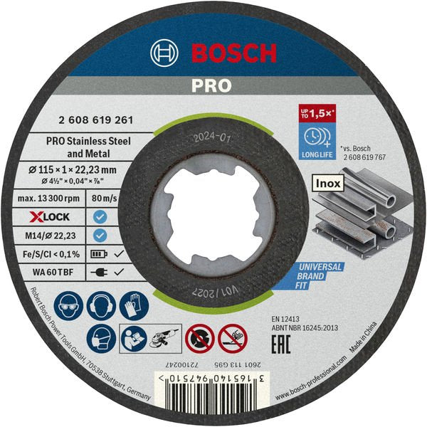 Bosch - Trenn-/Schleifscheibe PRO Stainless Steel and 2608619261 Metal X-Lock − 25 Stück