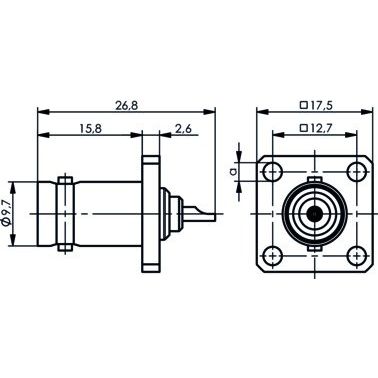 Telegärtner - Koax-Steckverbinder BNC-Einbaubuchse m.Flansch 100023398 UG-290/U, 50 Ohm − 5 Stück