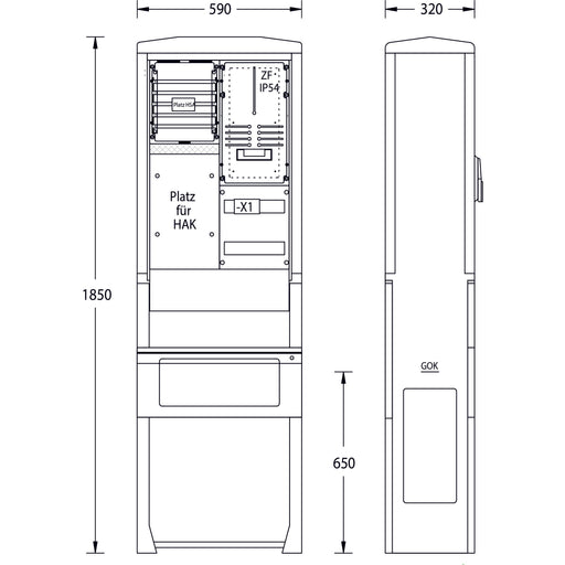 uesa - Zähler-Komplettschrank Zähleranschlusssäule ZAS-S-1-S E.DIS AG 1850x590x320mm
