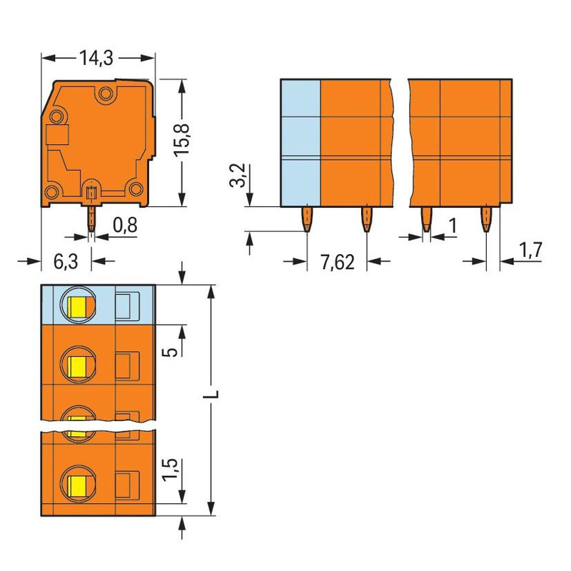 WAGO - Leiterplattenklemme 739-233 2,5mm² − 55 Stück