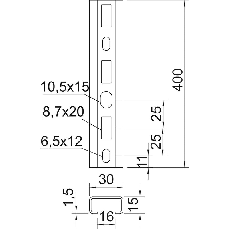 OBO Bettermann - Stiel/Profilschiene Profilschiene CM3015P0400FT gelocht − 10 Stück