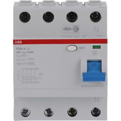 ABB Stotz S&J - Fehlerstrom-Schutzschalter FI-Schutzschalter F204A-63/0,03 pro M Compact