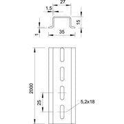 OBO Bettermann - Tragschiene Hutschiene 2069 15 1.5 GTPL gelocht − 2 Meter