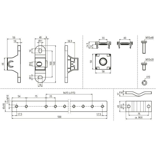 DEHN - Potentialausgleich-Schiene Potentialausgleichsschiene PAS EX 1+9AP M10 V2A