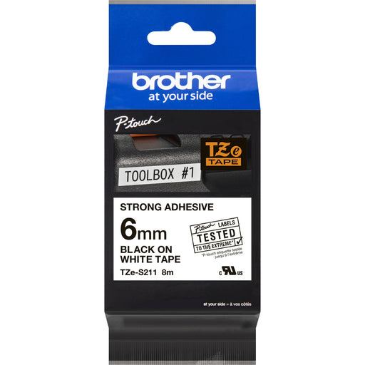 Brother - Schriftband Beschriftungsband TZe-S211 weiß/schwarz 6 mm