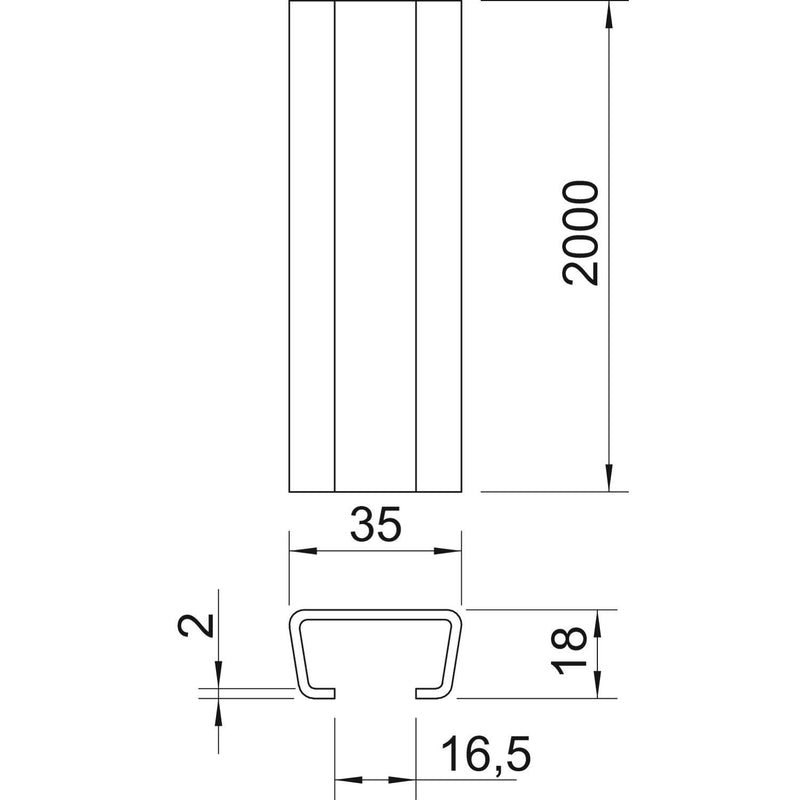 OBO Bettermann - Stiel/Profilschiene Profilschiene AMS3518UP2000FT ungelocht − 2 Meter
