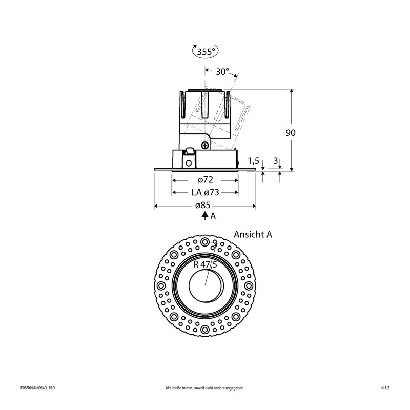 EVN Lichttechnik - Downlight/Strahler/Flutlicht LED-Einbauleuchte modular F03R09AM0640L15D Konfigurationstype