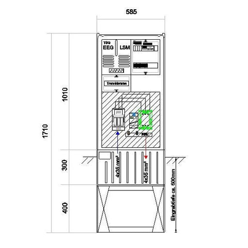 GSAB Elektrotechnik - Anschlussschrank Anschlußsäule bis 45kW 58S1700-AR01-45kW3 3pol.1710x580x280mm