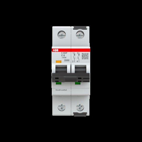 ABB Stotz S&J - Leitungsschutzschalter Sicherungsautomat S302P-C8 25kA, 8A, 2P