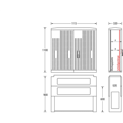 uesa - Gehäuse/Schaltschrank (leer) Normschrank IP44 A120-M-1100 1100x1115x320mm