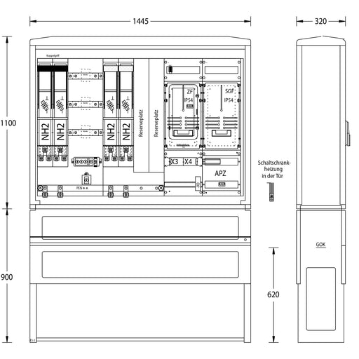 uesa - Zähler-Komplettschrank Zähleranschlußsäule WM-ZP-630A Mitnetz 1100x1445x320mm