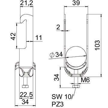 OBO Bettermann - Bügelschelle BS-W1-M-34 FT 28-34mm − 100 Stück