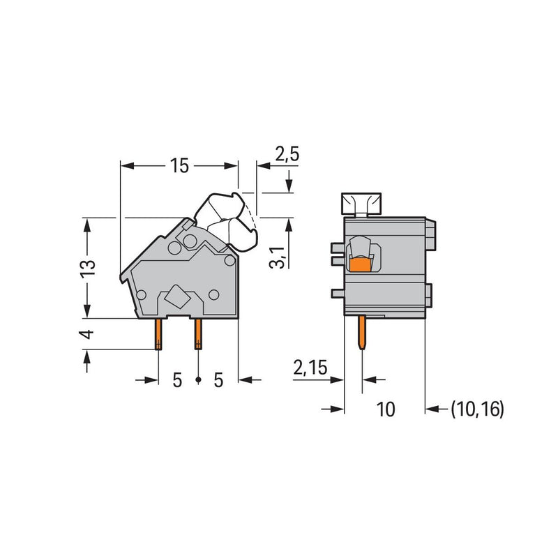 WAGO - Leiterplattenklemme Anreihbare Leiterplattenk. 256-661 Drücker,2,5mm²,gr − 100 Stück