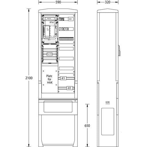 uesa - Zähler-Komplettschrank Straßenbeleuchtungssäule SB-S-4G RWE 2100x590x320mm
