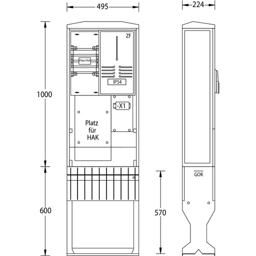 uesa - Zähler-Komplettschrank Zähleranschlußsäule ZAS-1-FL-S Netze BW 1600x495x224mm